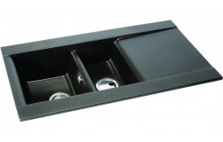 Abode Aspekt 1.5B & Drainer Granite Inset Sink - Black Metallic