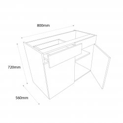 Sheraton by Omega 800mm Drawerline Double Base Unit with 1 Dummy Drawer - (Ready Assembled)