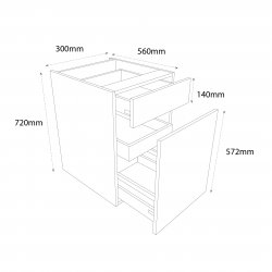 Chippendale by Omega 300mm Drawerline Base Unit Type 1 Pull Out with 1 Pan Drawer & 1 Internal Drawer - (Self Assembly)