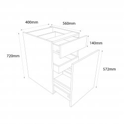Chippendale by Omega 400mm Drawerline Base Unit Type 1 Pull Out with 1 Pan Drawer & 1 Internal Drawer - (Self Assembly)