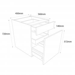 Chippendale by Omega 450mm Drawerline Base Unit Type 1 Pull Out with 1 Pan Drawer & 1 Internal Drawer - (Self Assembly)
