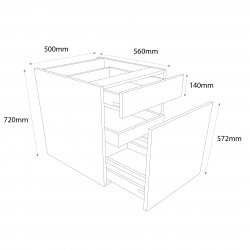 Chippendale by Omega 600mm Drawerline Base Unit Type 1 Pull Out with 1 Pan Drawer & 1 Internal Drawer - (Self Assembly)