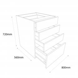 Chippendale by Omega 800mm Pan Drawer Pack Base Unit with 4 Drawers - (Self Assembly)