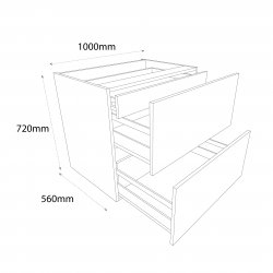 Chippendale by Omega 1000mm Pan Drawer Pack Base Unit with 2 Drawers & Internal Drawer - (Self Assembly)