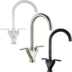 Prima V Shape Dual Lever Mixer Tap - Brushed Steel