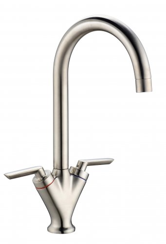 Prima V Shape Dual Lever Mixer Tap - Brushed Steel